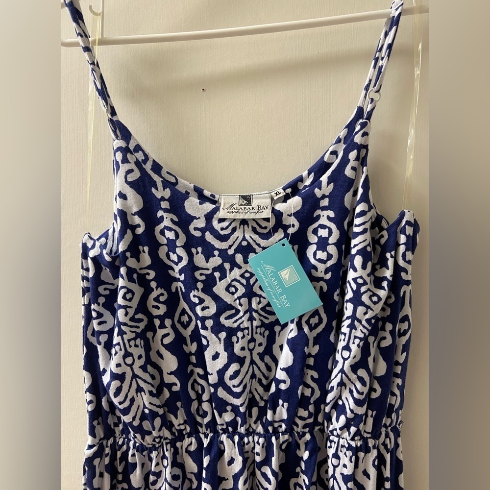NWT Malabar Bay Maxi Long Dress Adjustable Sleeveless Beach Blue & White Sz XL - Picture 5 of 5